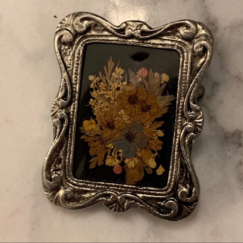Vintage Pressed Flowers Brooch